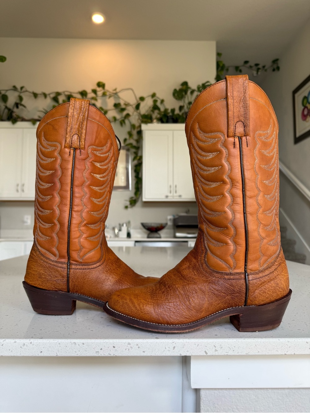 Vintage 1970s Frye Women's Tan Leather Western Heeled Boots